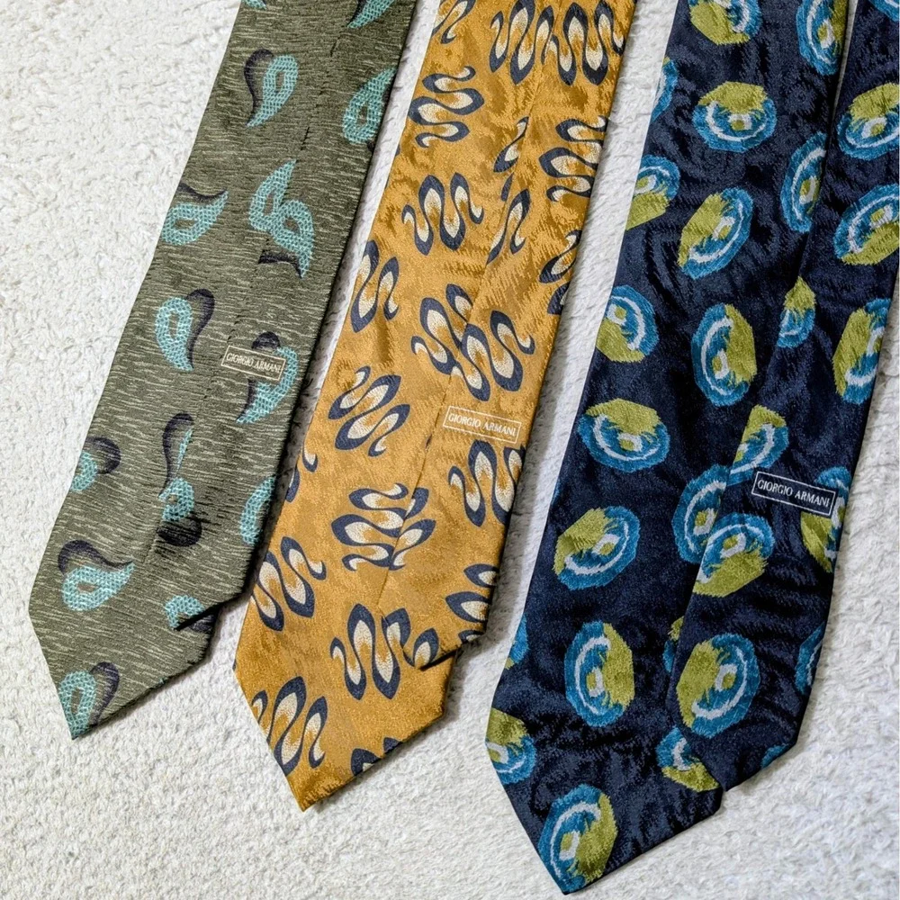 3‎ Pack! Giorgio Armani Ties Mens OS Multicolor Silk Abstract Paisley Italy